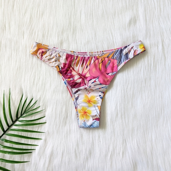 Tropical leaf print high leg bikini bottom - Picture 1 of 6